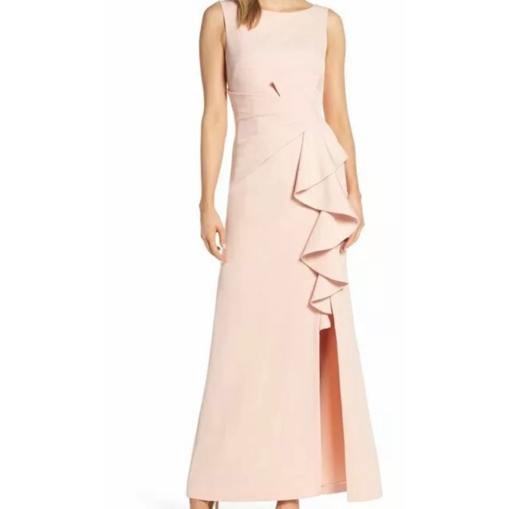 Eliza J dress ruffle  detail gown blush pink